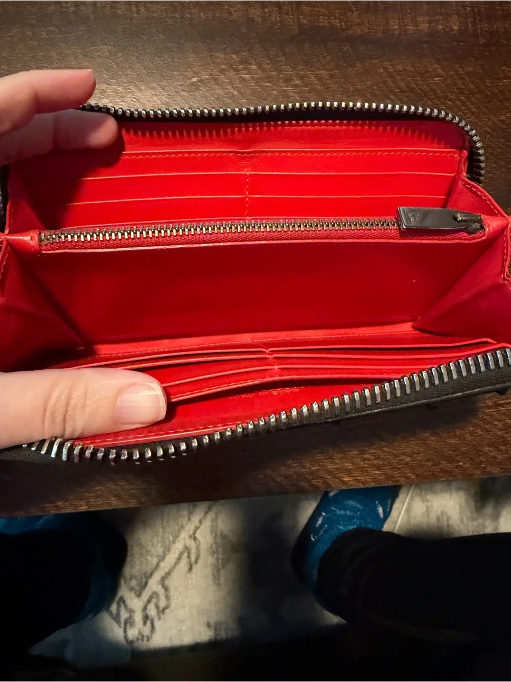 Authentic Christian Louboutin Black Embellished Zip-Around Wallet
